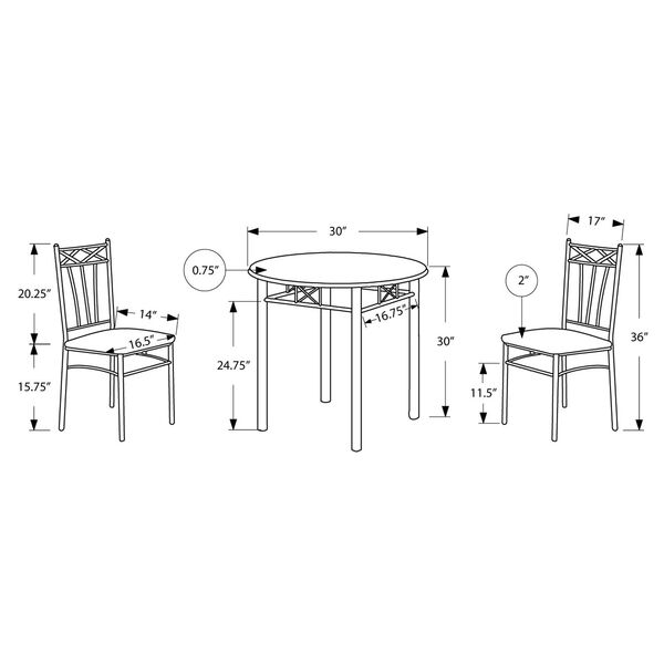 Dining Set - 3 Piece Set / Cappuccino / Silver Metal, image 3