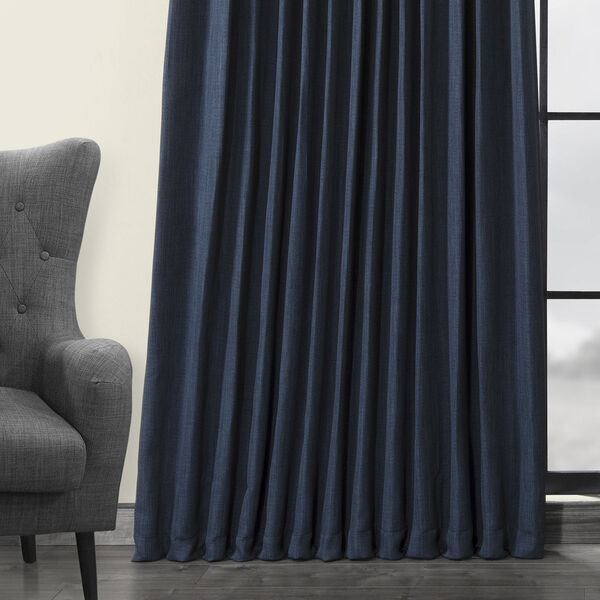 Blue Faux Linen Extra Wide Blackout Curtain Single Panel, image 5
