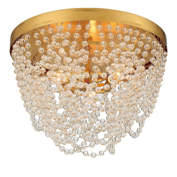 Fiona Antique Gold Three-Light Flush Mount with Clear Glass Bead, image 6