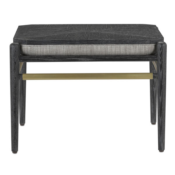 Visby Cerused Black and Brushed Brass Smoke Fabric Ottoman, image 4