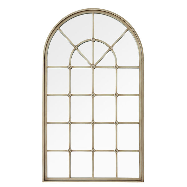 Antique Pewter Arched Windowpane Mirror, image 2
