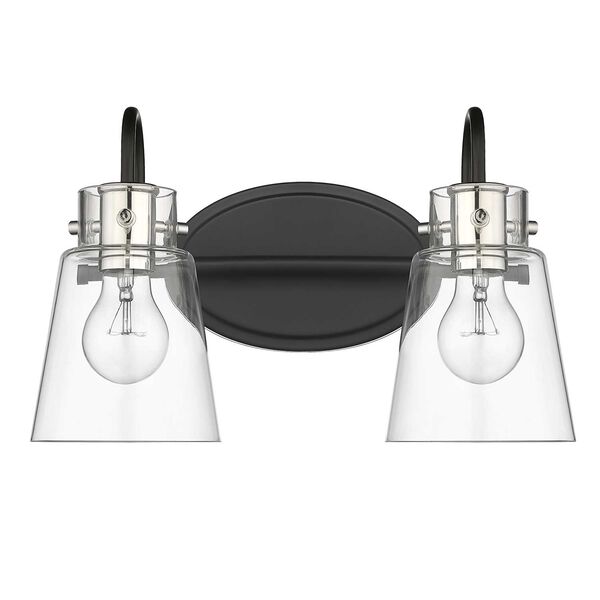 Bristow Matte Black and Polished Nickel Two-Light Bath Vanity with Clear Glass, image 1