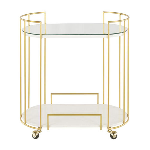 Canary Gold and White Bar Cart with Mirrored Top, image 4