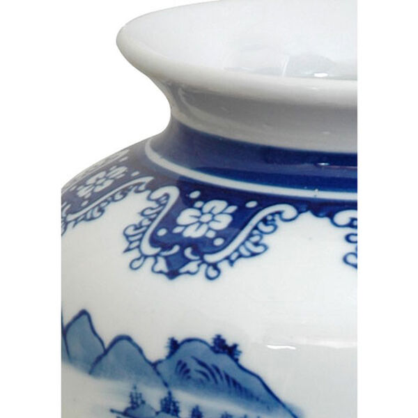 14 Inch Porcelain Tung Chi Vase Blue and Gray Landscape, Width - 8 Inches, image 2