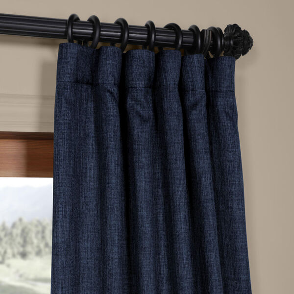 Blue Indigo 84 x 50 In.Faux Linen Blackout Curtain Single Panel, image 2