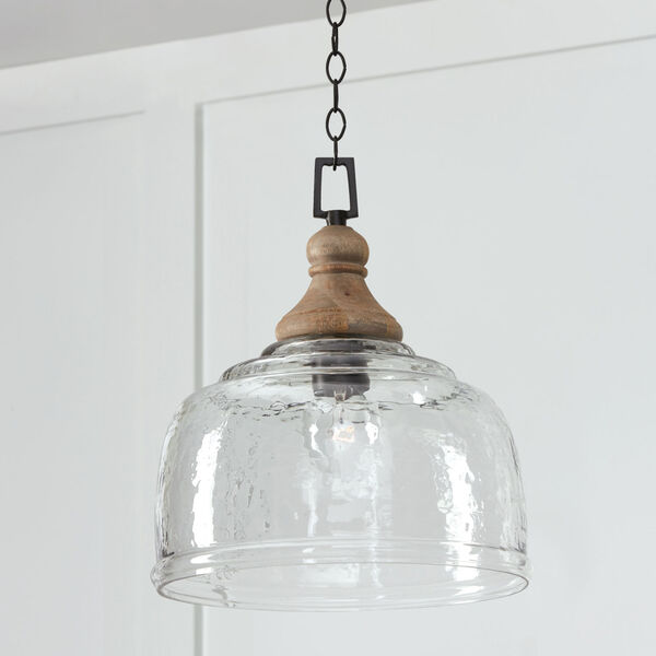 Grey Wash and Iron Silk One-Light Pendant with Clear Organic Rippled Glass, image 4