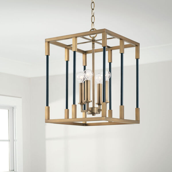 Bleeker Aged Brass and Black 13-Inch Four-Light Chandelier, image 4