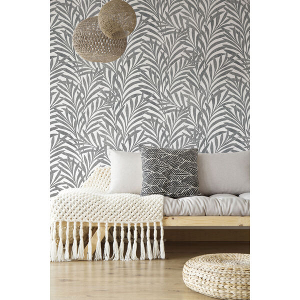 Ronald Redding Handcrafted Naturals Cream and Black Tea Leaves Stripe Wallpaper, image 1