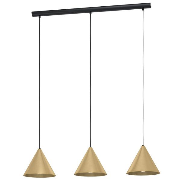 Narices Structured Black and Brushed Brass Three-Light Mini Pendant, image 1