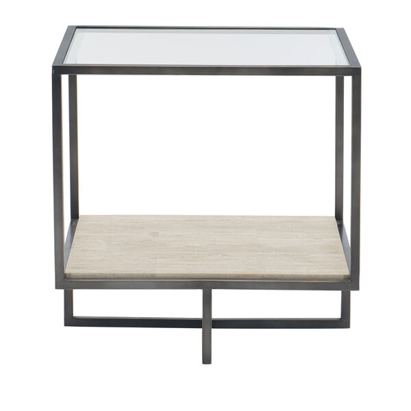 Freestanding Occasional Bronze, White Travertine Stone and Clear End Table, image 2