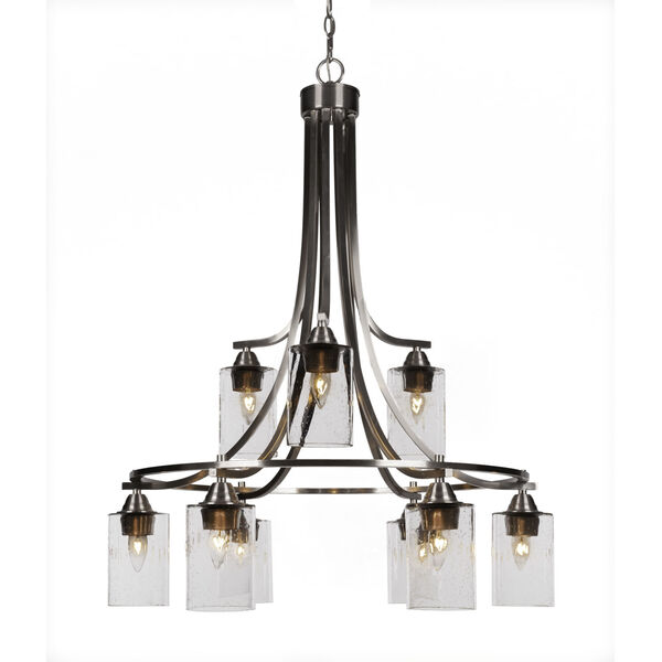 Paramount Brushed Nickel Nine-Light 29-Inch Chandelier with Clear Bubble Glass, image 1