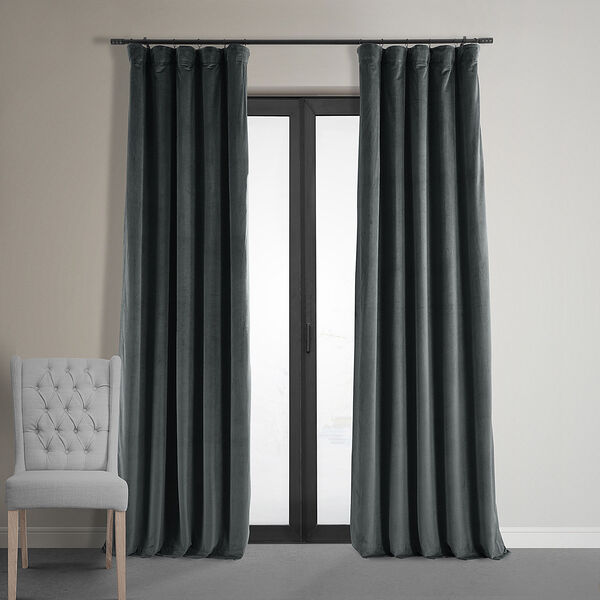 Natural Grey Blackout Velvet Pole Pocket Single Panel Curtain 50 x 84, image 7