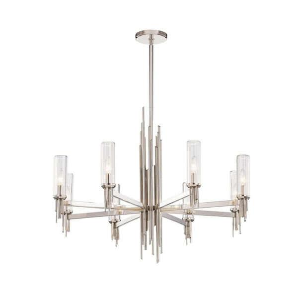 Torres Eight-Light Chandelier with Ribbed Glass Shades, image 1