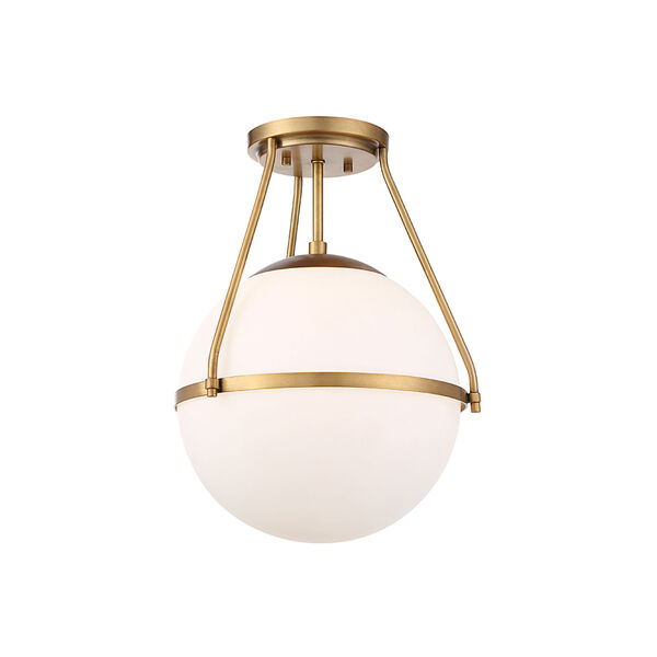 Nicollet Natural Brass One-Light Semi Flush Mount with White Opal Glass, image 5