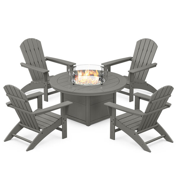 Nautical Slate Grey Adirondack Chair Conversation Set with Fire Pit Table, 5-Piece, image 1