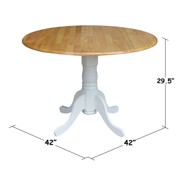 Round Dual Drop Leaf White and Natural Table, image 2