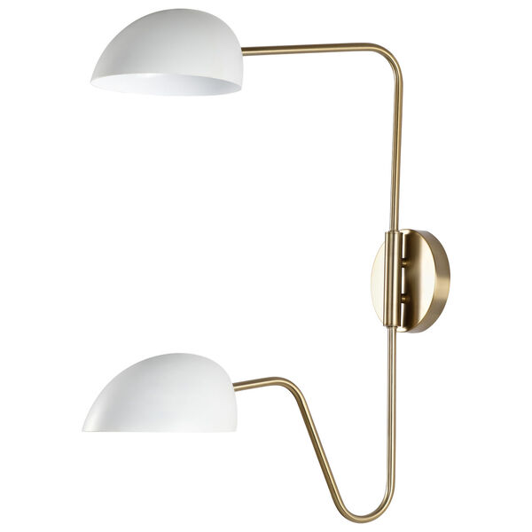 Trilby Matte White and Burnished Brass Two-Light Wall Sconce, image 1