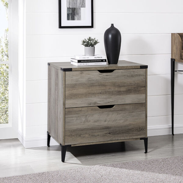 Angle Iron Grey Wash Filing Cabinet with Two Drawer, image 2