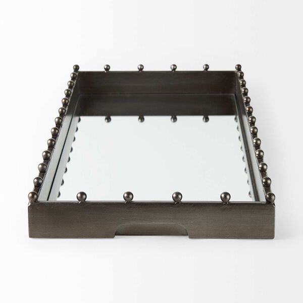Elio Gunmetal Gray Mirrored Bottom Rectangle Tray with Studs, image 3