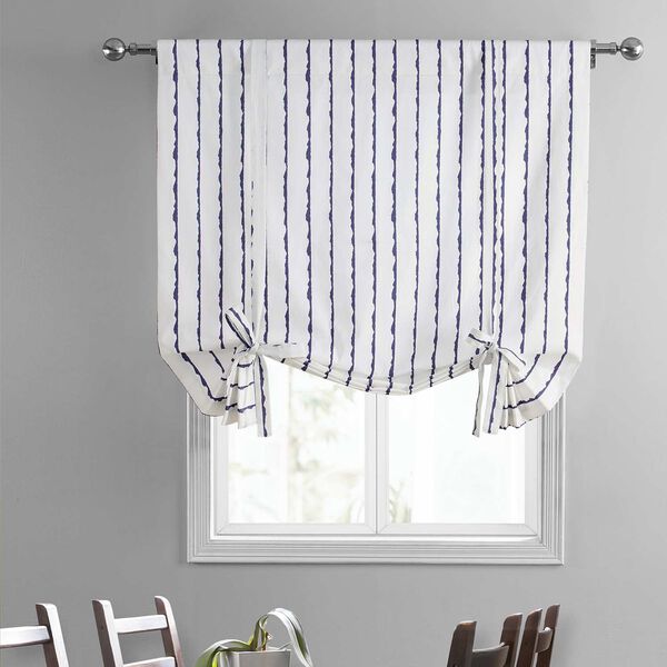 Sharkskin Blue Stripe Printed Cotton Tie-Up Window Shade Single Panel, image 2
