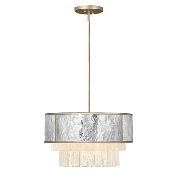 Reverie Champagne Gold Four-Light Chandelier with Hammered Stainless Steel Shade, image 3