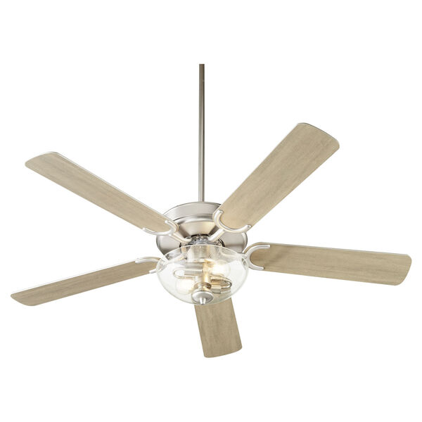Virtue Satin Nickel Two-Light 52-Inch Ceiling Fan with Clear Seeded Glass Bowl, image 3