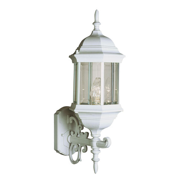 One-Light White Aluminum Hexagon Outdoor Wall Lantern with Beveled Glass, image 1