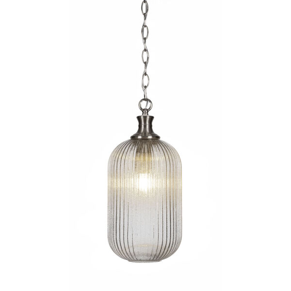 Carina Brushed Nickel Eight-Inch One-Light Chain Hung Mini Pendant with Micro Bubble Ribbed Glass Shade, image 1