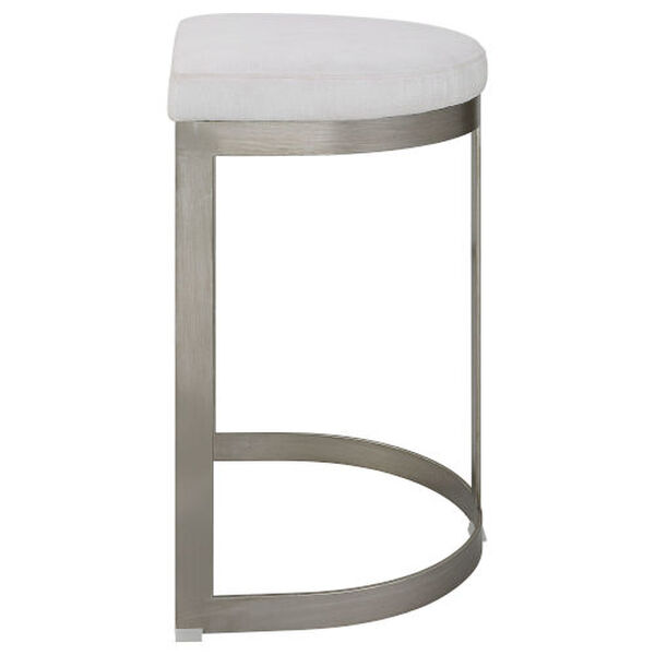 Ivanna Brushed Silver and White Backless Counter Stool, image 3
