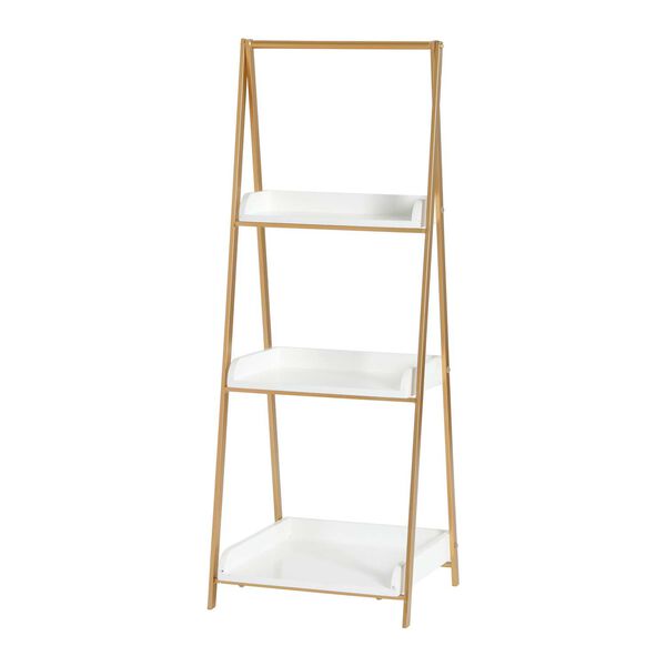 White and Gold Three Tier A-Frame Open Shelf, image 1