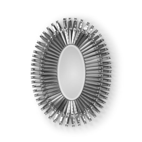 Silver and White 44-Inch Curls Around Oval Mirror, image 1