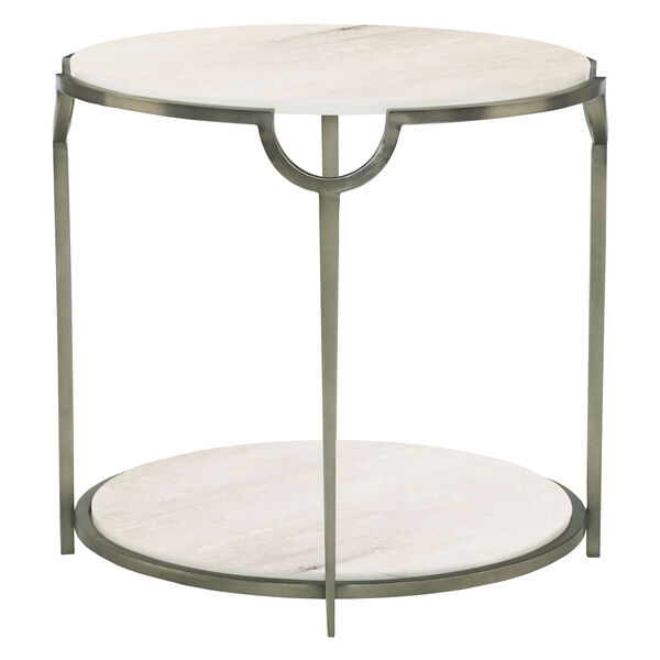 Freestanding Occasional Oxidized Nickel and Carrara Marble Morello Round Metal End Table, image 1