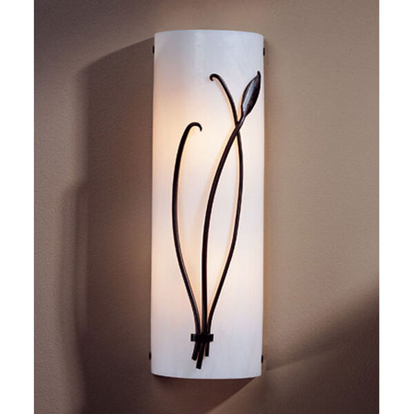 Leaf Dark Smoke Two Light 17-Inch Wall Sconce with White Art Glass Right Facing, image 1