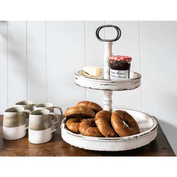 Distressed Cream Wood Two-Tier Tray, image 2