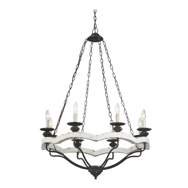Kenya Distressed White and Black Eight-Light Chandelier, image 1