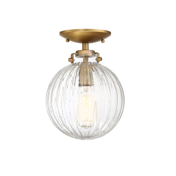 Whittier Natural Brass One-Light Semi Flush Mount with Ribbed Glass, image 3
