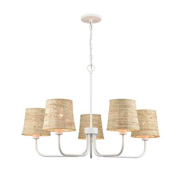 Abaca Textured White Five-Light Chandelier, image 1