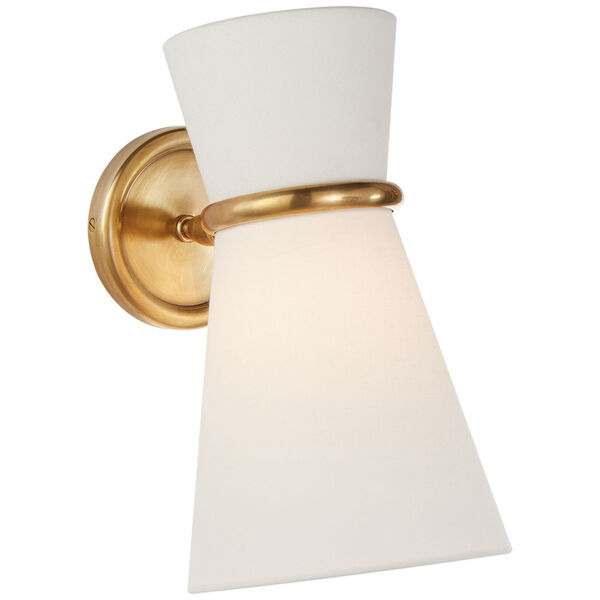 Clarkson Small Single Pivoting Sconce in Hand-Rubbed Antique Brass with Linen Shade by AERIN, image 1