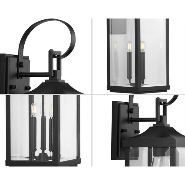 Gibbes Street Textured Black 10-Inch Three-Light Outdoor Wall Sconce with Clear Beveled Shade, image 2