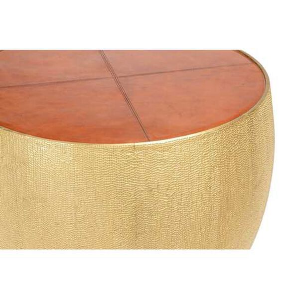 Cognac and Antique Brass Drum Table, image 8