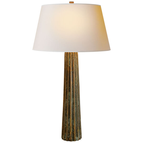 Fluted Spire Large Table Lamp in Bronze with Verdigris Highlights with Natural Paper Shade by Chapman and Myers, image 1