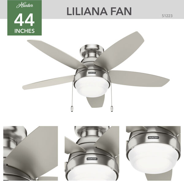 Lilliana Brushed Nickel 44-Inch Two-Light LED Ceiling Fan, image 4