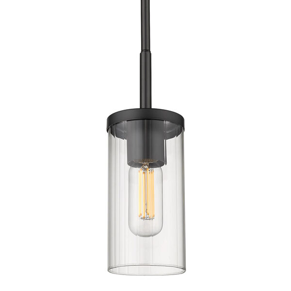 Winslett Matte Black Five-Inch One-Light Mini Pendant with Ribbed Clear Glass Shade, image 1