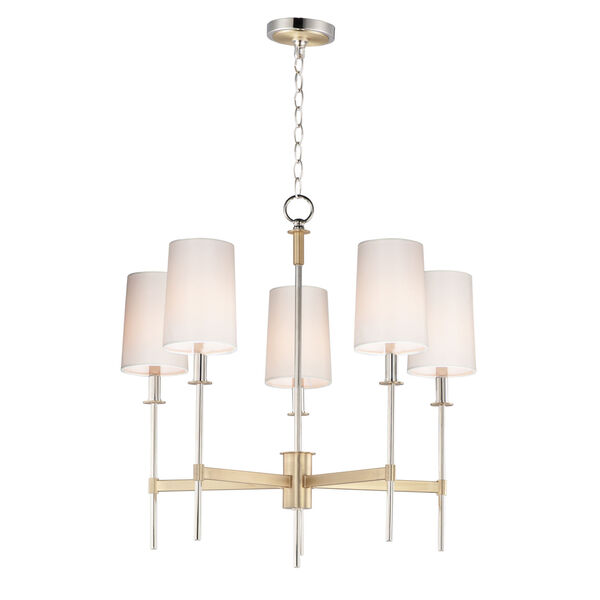 Uptown Satin Brass and Polished Nickel Five-Light Chandelier, image 1