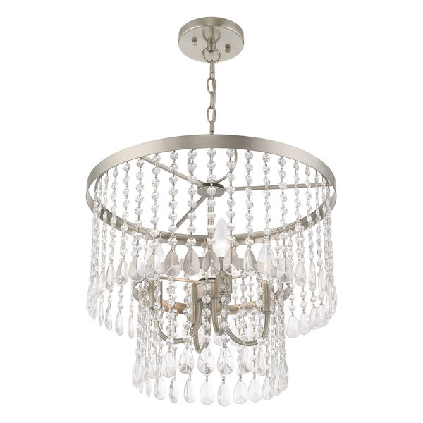 Elizabeth Brushed Nickel 18-Inch Four-Light Pendant Chandelier with Clear Crystals, image 4