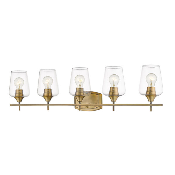 Joliet Olde Brass Five-Light Vanity with Transparent Glass, image 1
