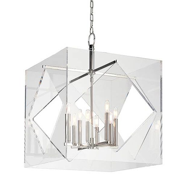 Travis Polished Nickel Eight-Light 24-Inch Wide Pendant with Clear Acrylic Shade, image 1