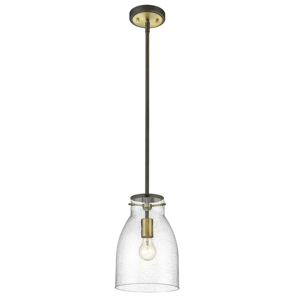Shelby Oil Rubbed Bronze and Antique Brass One-Light Mini Pendant with Clear Seedy Glass, image 3