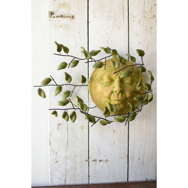 Wind Blown Sun Face with Clay Leaves Wall Hanging, image 1