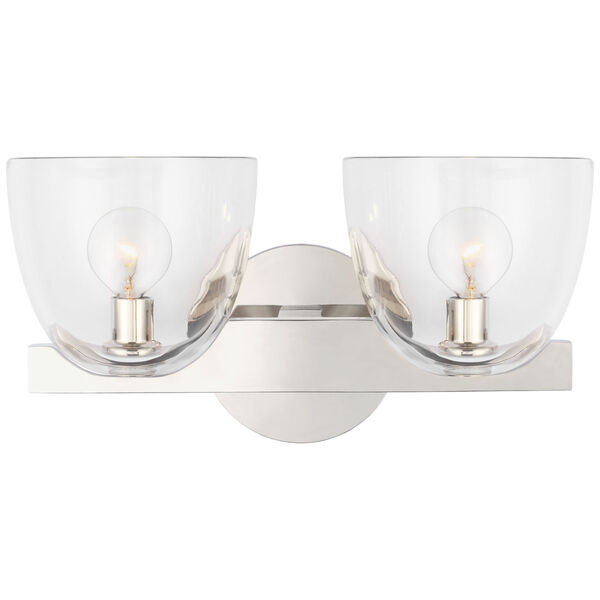 Carola Double Sconce in Polished Nickel with Clear Glass by AERIN, image 1